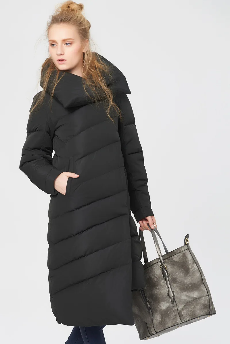 Зима Новое поступление, стильная женская пуховая куртка женские длинные утепленный теплый пуховик для женщин AF1288 - Цвет: black