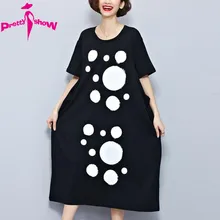 Big Size Women T-Shirt Dress Long Polka Dot Print Dresses Summer Fashion Casual Cotton TShirt Female Black Dresses Clothing
