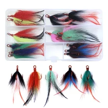 Easy Catch 15pcs/Box High Carbon Steel Fishing Treble Hook With Feather Dressed Fishing Red Treble Hooks Saltwater Hooks Size 2