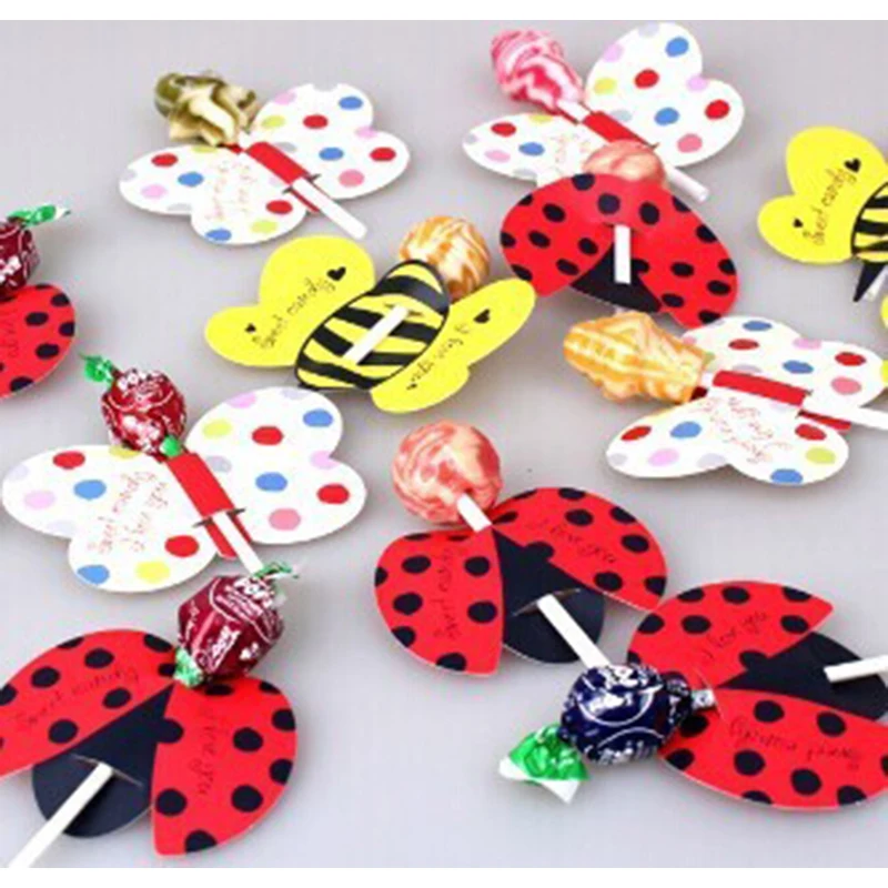 50pcs Mignon Insecte Abeilles Coccinelle Papillon Sucette Carte De Decoration Fete D Anniversaire Et Mariage Decor Bonbons Cadeau Pour Les Enfants Aliexpress