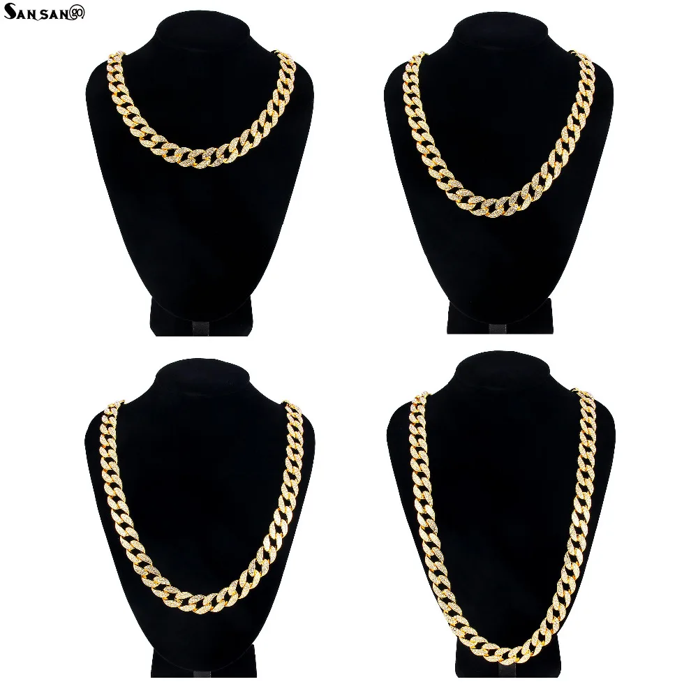 0 : Buy Fashion Hollow Miami Cuban Curb Chain Necklace Gold Color Crystal Hip Hop ...