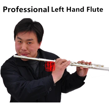 Professional Left Hand Flute 16 Holes C Tone Silver Plated Cupronickel Material with E Key Flauta Musical Instrument with Case