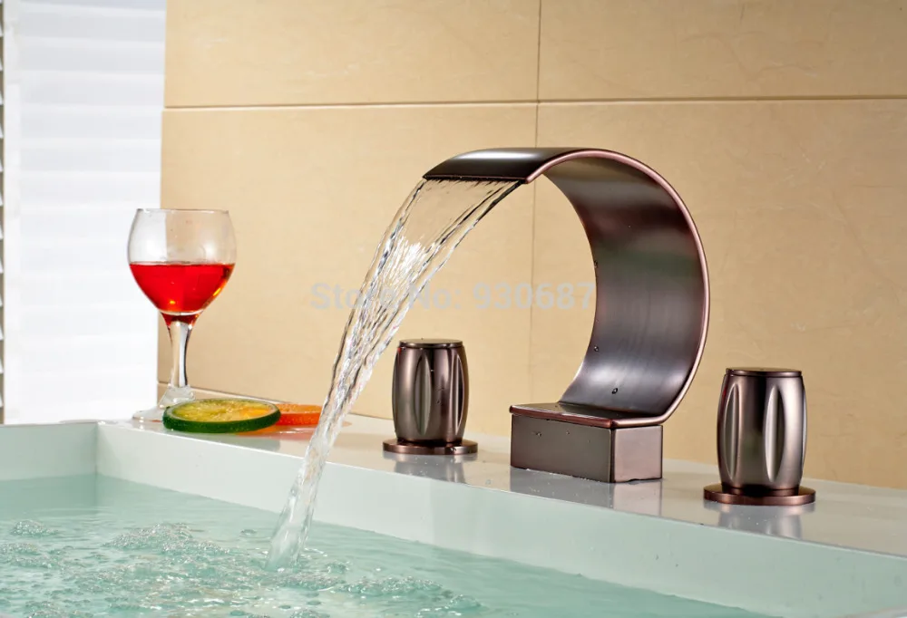 

Luxury Oil Rubbed Bronze Bath Deck mount Sink Faucet Dual Handles Mixer Tap