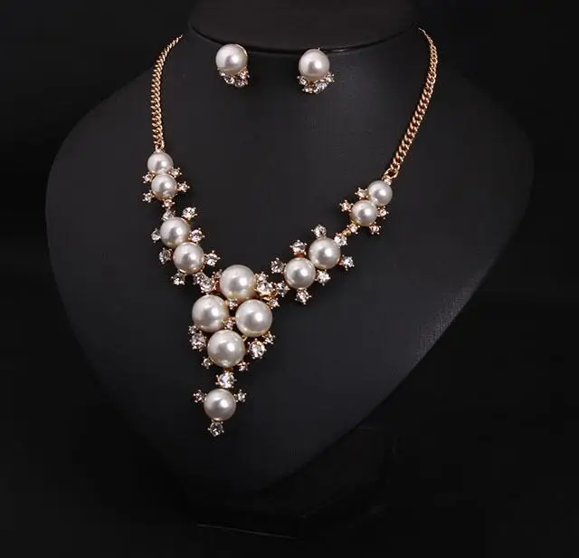 

MX0862 (Necklace+Earrings)Fashion Hot Sale Metal Pearl Jewelry Sets Flower Pearl Stone necklaces with Earrings wholesale