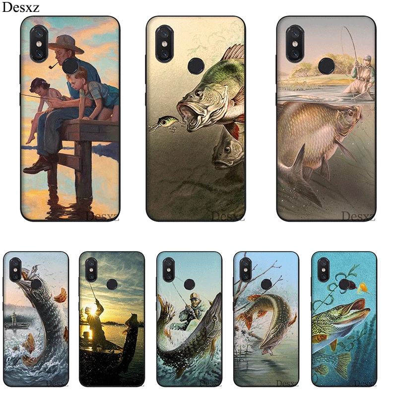 

Desxz Silicone Mobile Phone Case For Redmi Note 4 4X 5A 5 6 7 Pro Prime Cover Hunting Fishing Art Fish Bag Shell