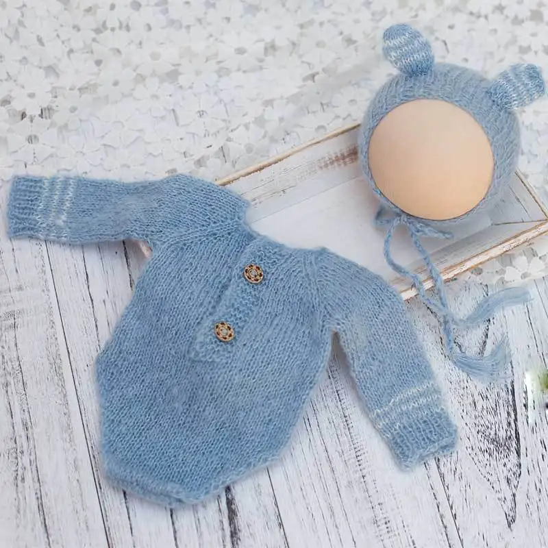 Newborn Baby Mickey hat+clothes Photography props infant Lovely handmade crochet 2pcs suit studio clothing