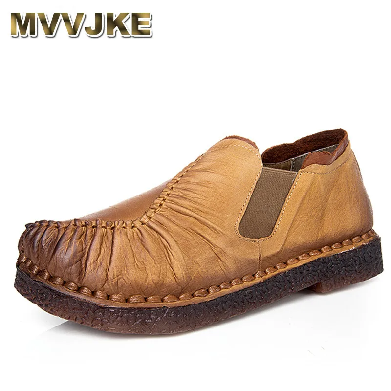 

MVVJKE Genuine Leather Flats Shoes Pleated Women's Woven Flats Shoe Comfortable Original Shoes For Driving Ladies