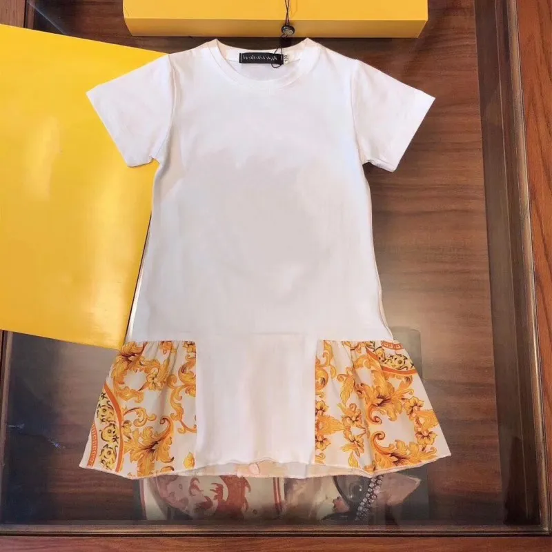 

2019 Summer Face Pattern Printed Baby Girls White&Black Dress Party Boutique Short Sleeve Gold Flower Dress for Girl Dress