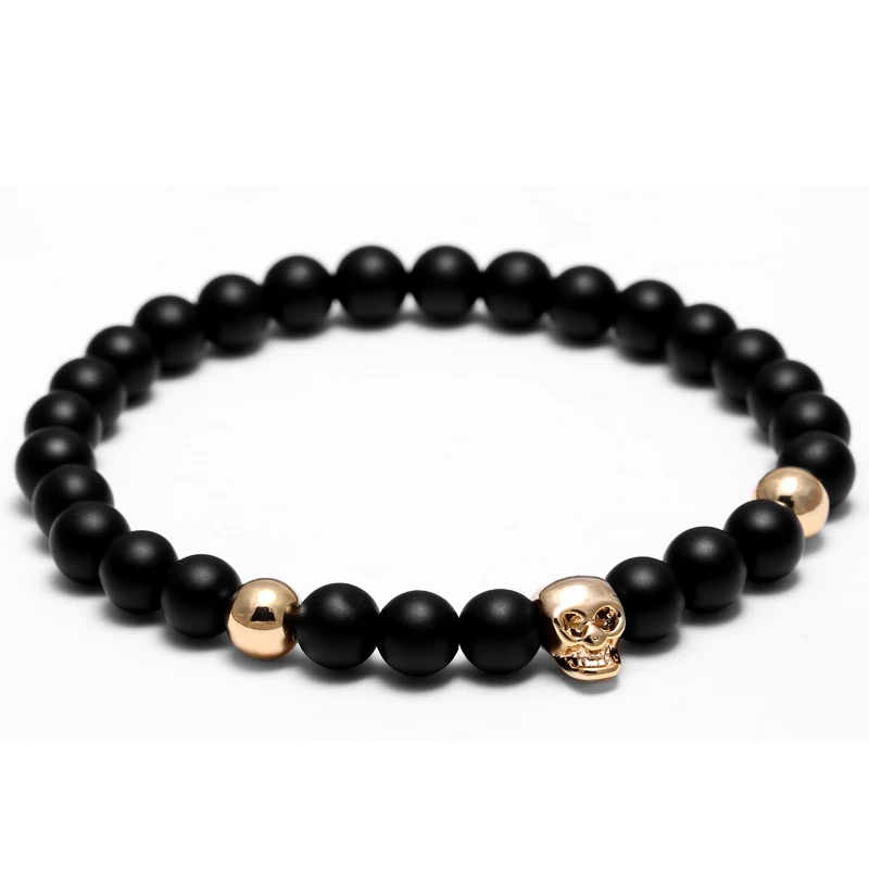 Mcllroy 2Pcs Natural Stone Buddha Charm Bracelets Skull Golde Beads Bracelets For Women Men Jewelry Cool Yoga Bracelets bileklik