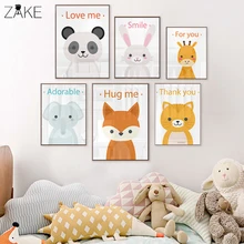 Woodland Baby Animals Rabbit Elephant Panda Canvas Prints Painting Nursery Wall Art Decor Kids Room Playroom Posters Decoration