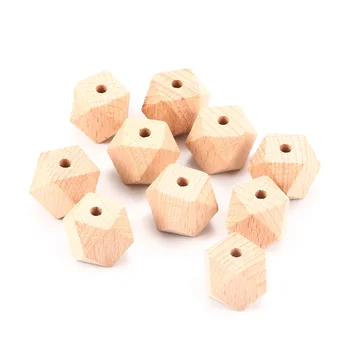 

10Pcs Non-Toxic Safe Chewable Baby Teether Wooden Beads Infants Dental Care Training Toys Natural Long Hexagon