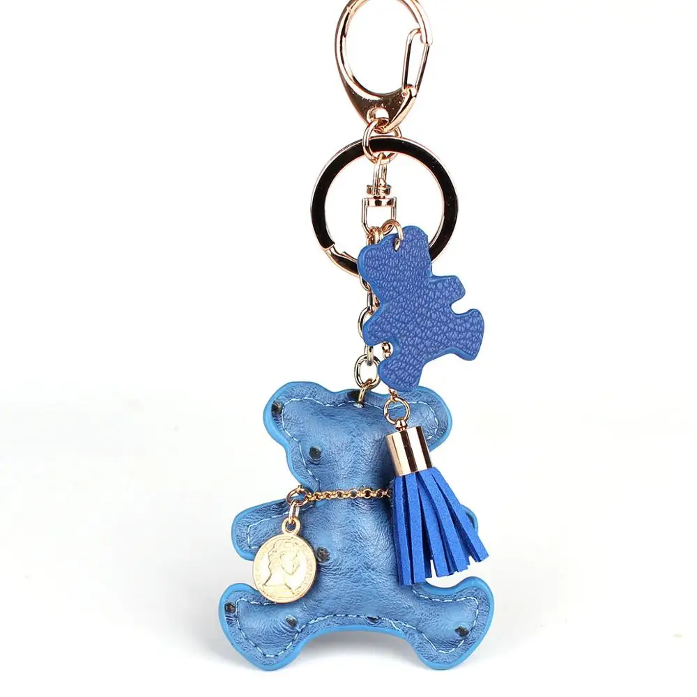 Многоцветный милый брелок плюшевый медведь из искусственной кожи для ключей, брелок для ключей в виде животного, автомобильный брелок для ключей, женская сумка, подвеска - Цвет: BEAR BLUE