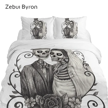 

3D Luxury Bedding Set King/Queen/Double/Eruo Size,Custom Print Blanket/Quilt/Duvet Cover Set,Mr&Ms Wedding Skull Bed Set