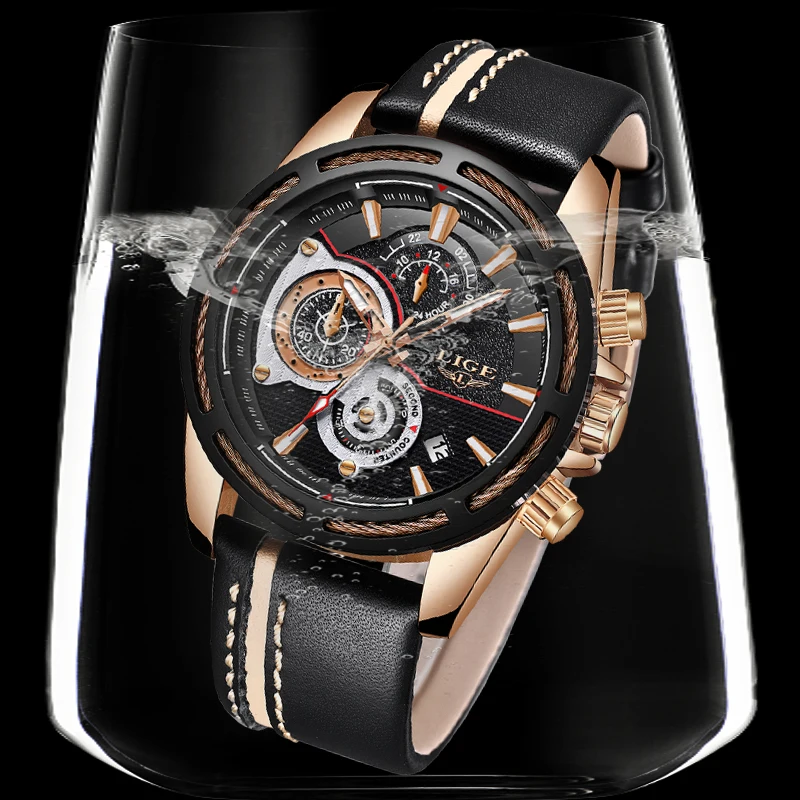 2018LIGE New Mens Watches Top Brand Luxury Quartz Watch Men Leather Military Waterproof Sport Wrist Watch Relogio Masculino+box