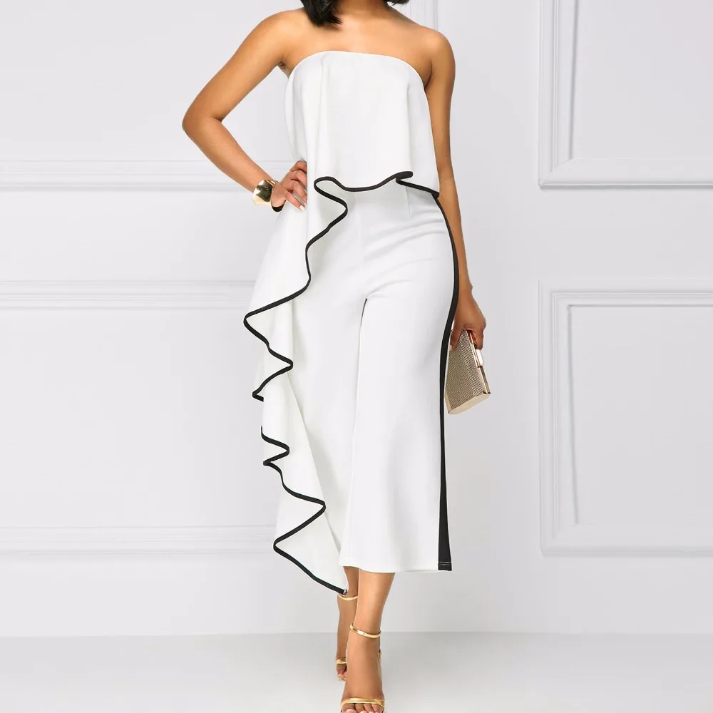 

Wide Leg Romper Playsuit Sexy Off Shoulder Ruffles Jumpsuit Elegant 2018 Summer Sleeveless White Red One Piece Overalls