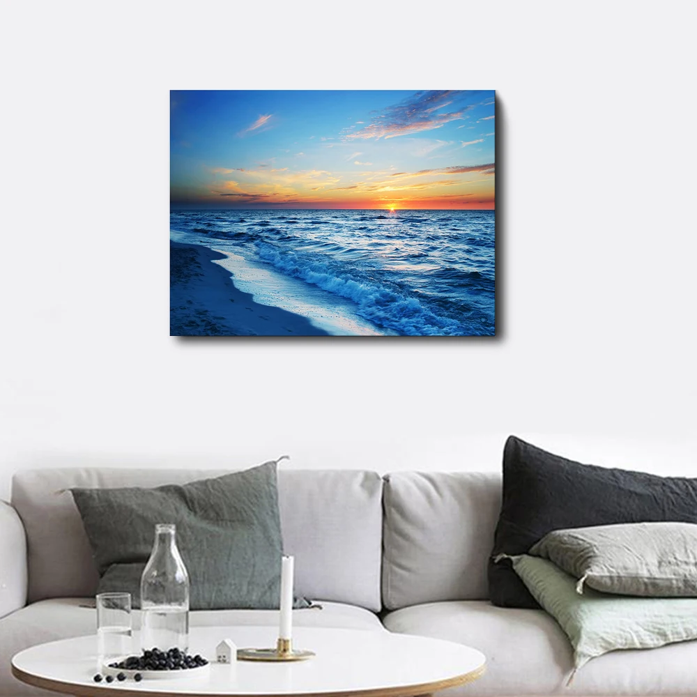 

Laeacco Canvas Calligraphy Painting Sunrise Sea Posters and Prints Wall Art Pictures For Living Room Home Decoration