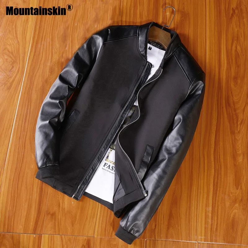 Mountainskin New Jacket Men's PU Patchwork Jackets Spring Autumn Faux Leather Coat Slim Fit Fashion Male Motorcycle Coats SA678 Mountainskin New Jacket Men's PU Patchwork Jackets Spring Autumn Faux Leather Coat Slim Fit Fashion Male Motorcycle Coats SA678