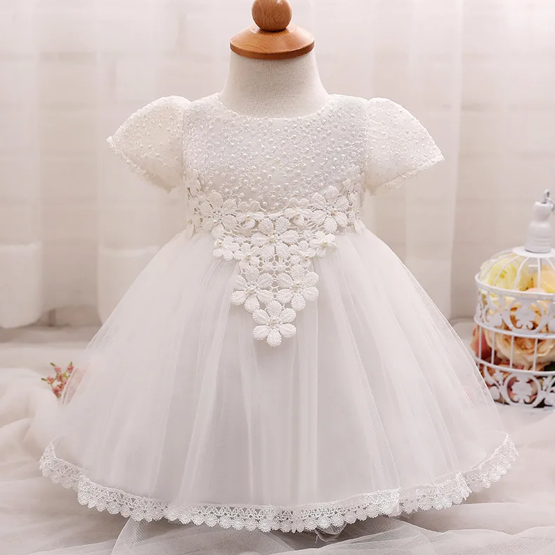 New baby girls flower dresses Newborn Clothes Lace white wedding dress