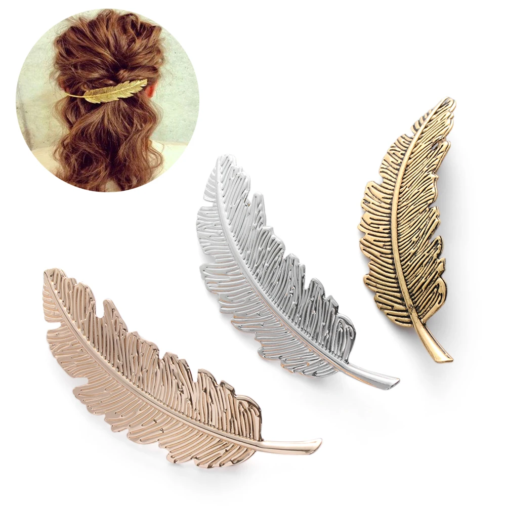 Woman Bride Metal Leaf Feather Hair Clips Pearl Hairpin Beautiful And Elegant Girls barrettes Hair Accessories Fashion Two Type