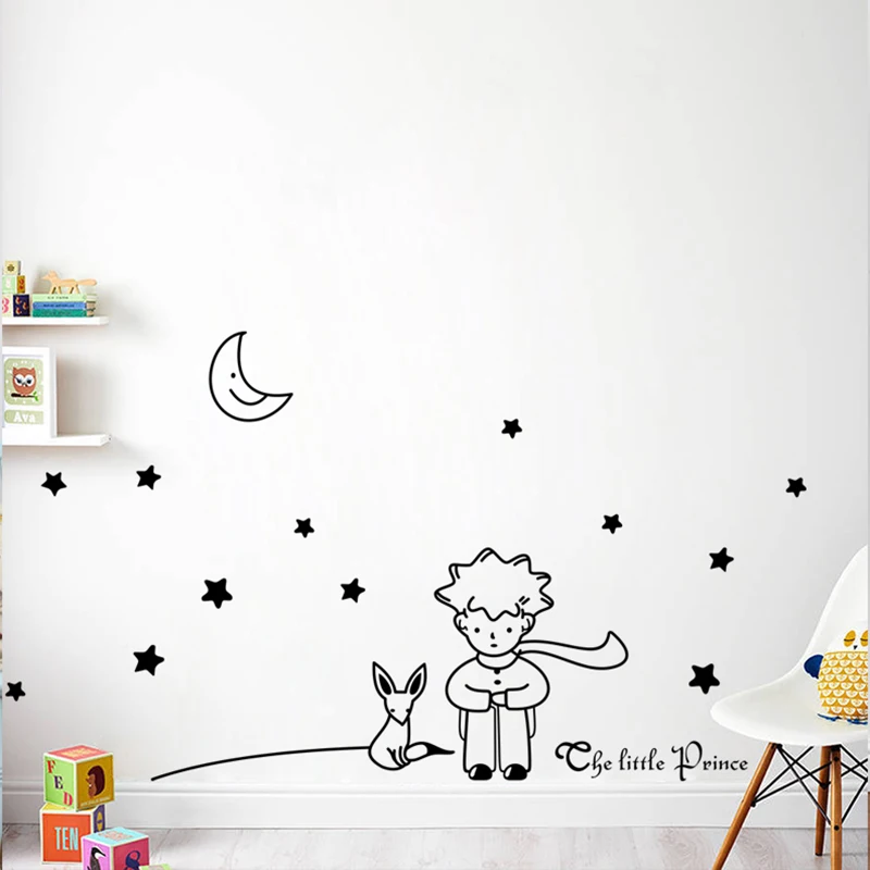 Маленький принц лиса Луна Звезда Наклейка на стену для детской комнаты подарок на день рождения ребенка Детская виниловая роспись