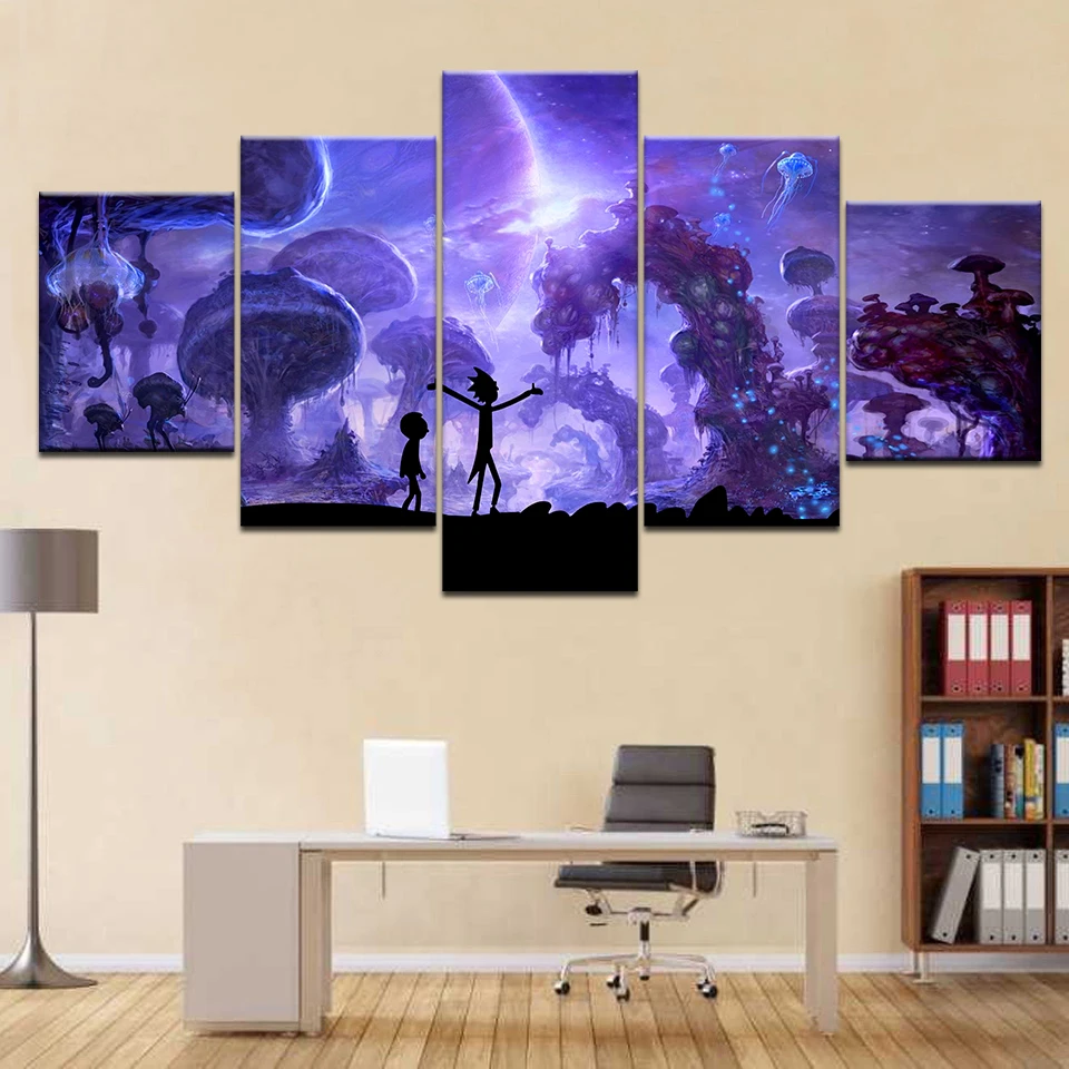 

Home Decorative Canvas HD Prints 5 Pieces Anime Rick and Morty Painting Modular Picture Wall Artwork Poster for Bedroom Framed
