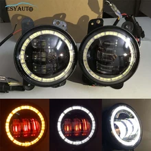 4.5 Inch Round Fog Lights 4.5″ Passing Auxiliary Lamps with White Amber Angel Eyes Red Demon Eyes for Harley Davidson Motorcycle