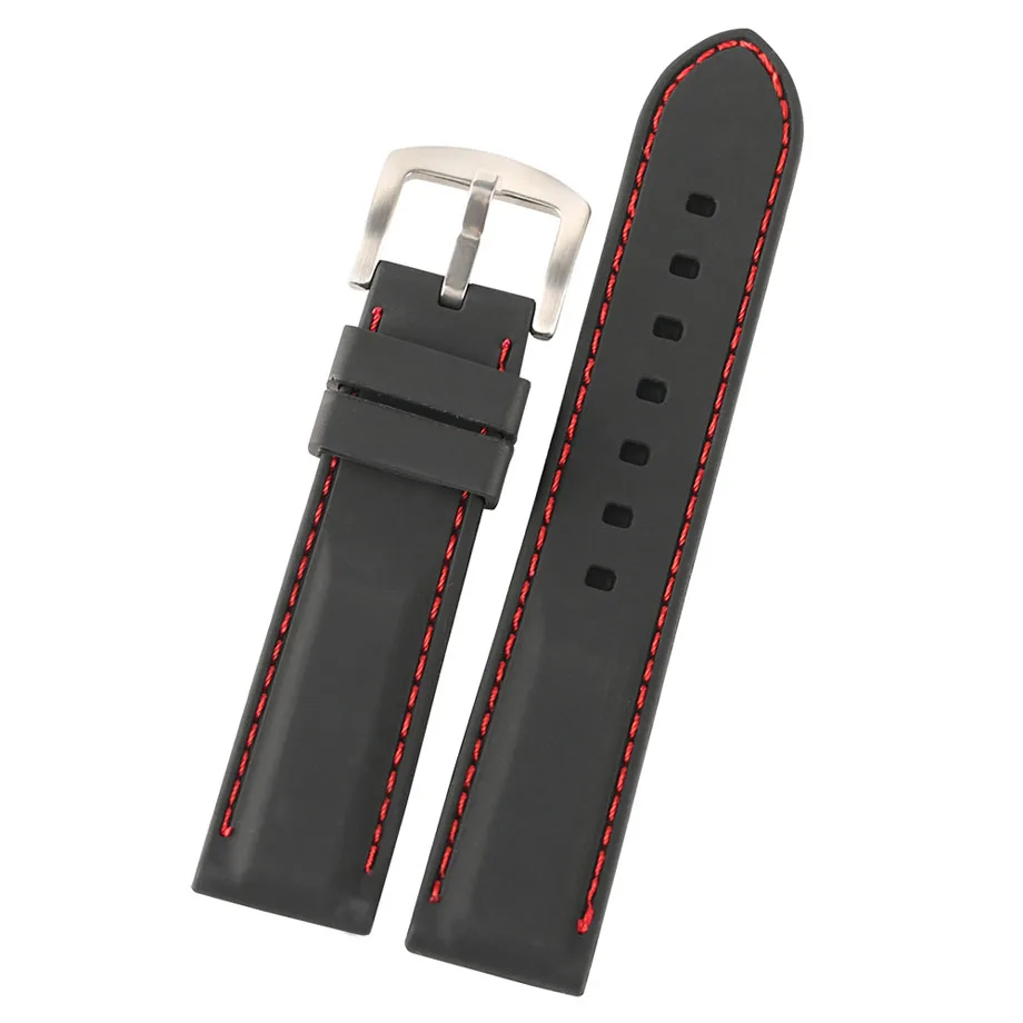 YISUYA Silicone 22mm24mm Black Pin Buckle Watch Strap RedWhite Outdoor Sport Rubber Wristwatch Band Top Quality Replacement  (1)