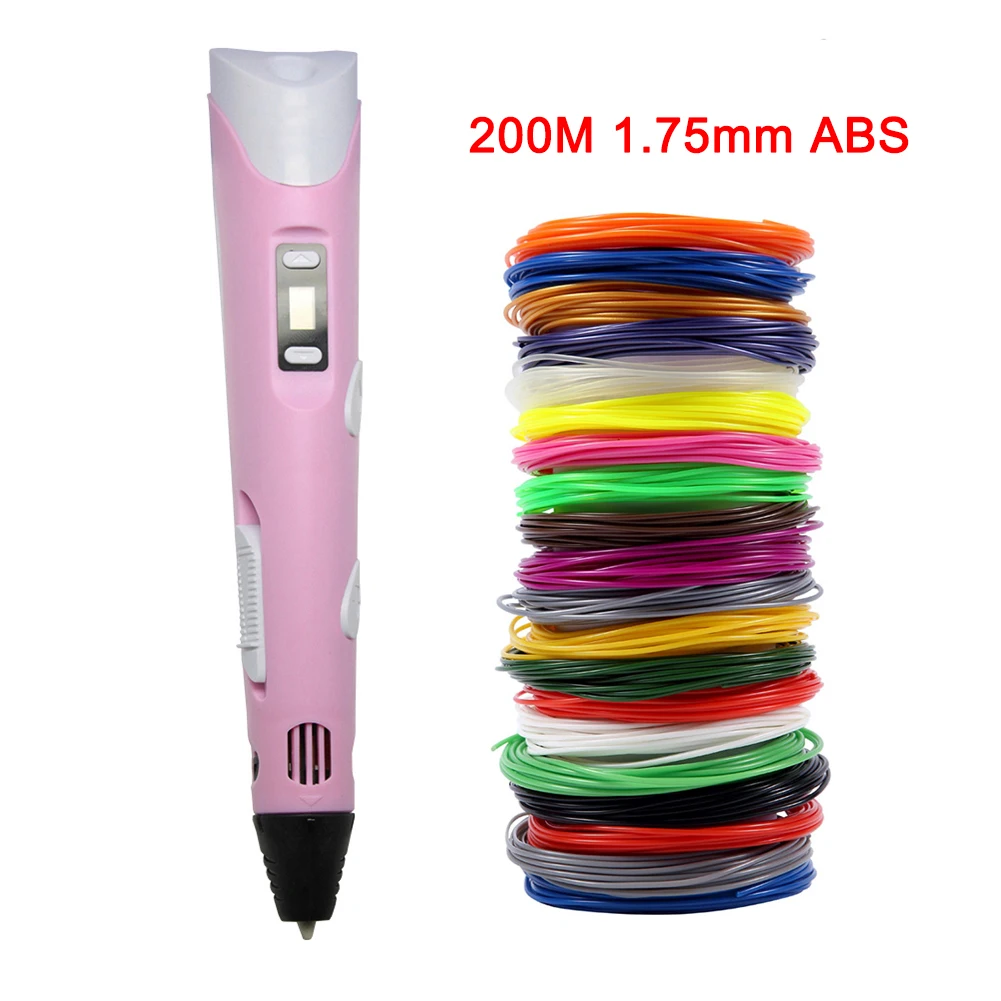 3D Ручка Регулируемая скорость и температура с 100 м ABS 1,75 мм нити Смарт 3d печать Ручка для рисования светодиодный дисплей для детей Подарки - Цвет: pink 200m