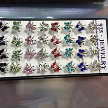 1 комплект, 40 шт., 925 пробы, серебряные женские серьги-гвоздики с бабочками, смешанные цвета, кубический цирконий, модные ювелирные изделия, вечерние, подарок