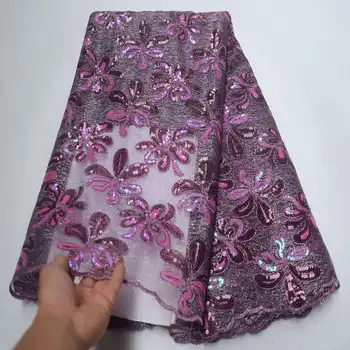 

African Purple Organza Lace Fabric 2019 Nigerian French Tulle Lace with Sequins Embroidery french tulle lace fabrics XDE01