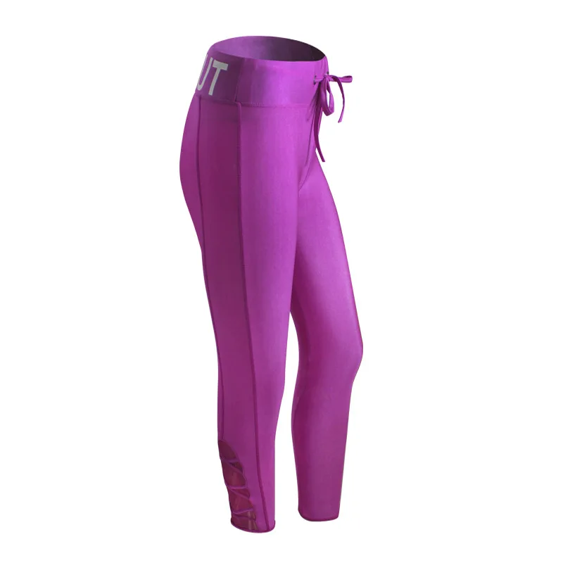 Blesskiss/блестящие неоновые спортивные Леггинсы для женщин, штаны для фитнеса, йоги, с высокой талией, с принтом букв, лосины для тренировок, одежда для спортзала - Цвет: purple yoga pants