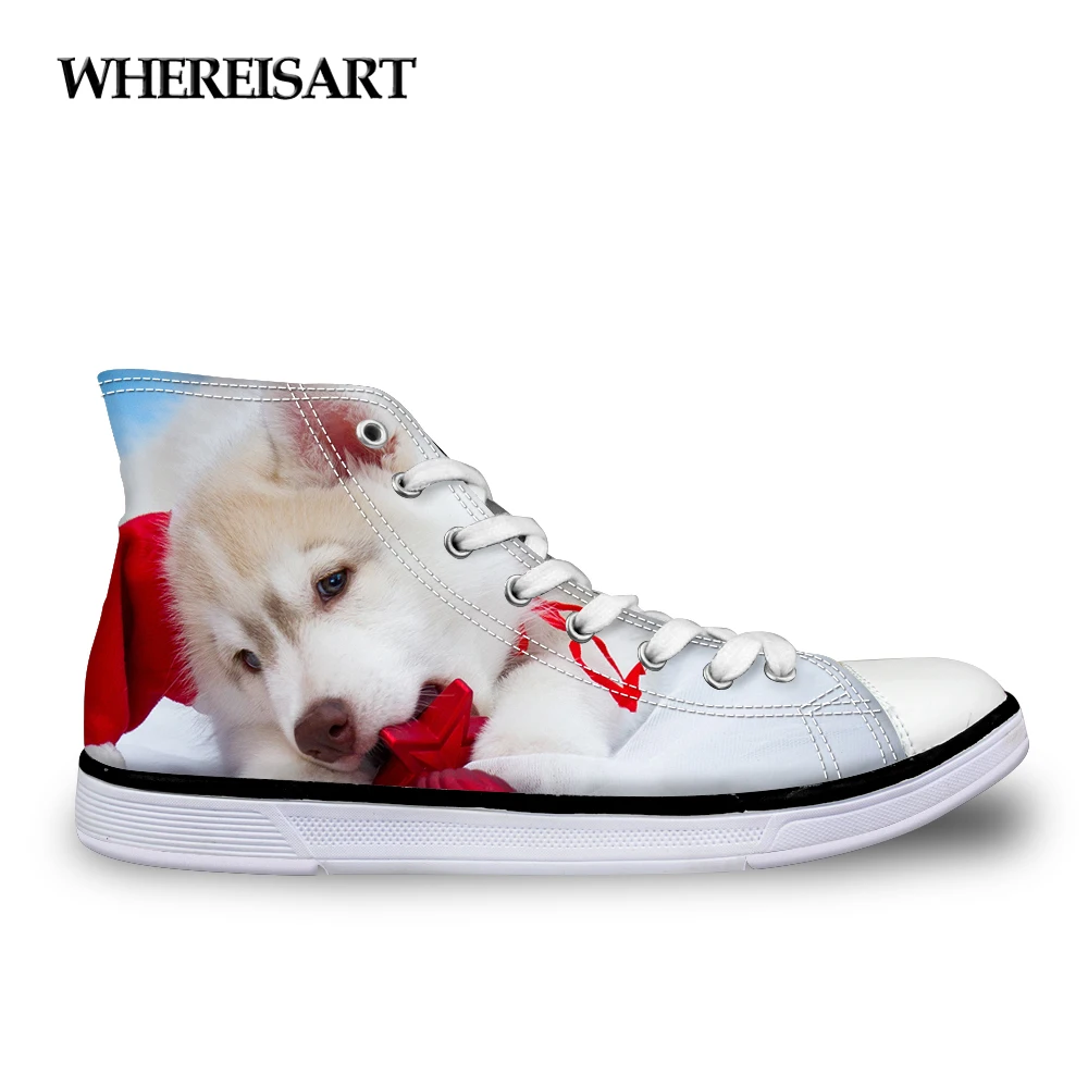 

WHEREISART Merry Christmas Women Fashion Vulcanize Shoes Cute Animal Dog Husky Prints Canvas Shoes for Female Zapatos Mujer