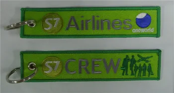 

S7 Airlines One World Crew Fabric Embroidery Aviation Keychain Key Tag + Ring