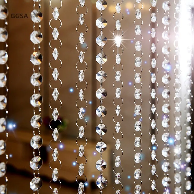 5 метров Гирлянды Висячие восьмиугольное стекло из бисера занавес цепи, украшенные бриллиантами двери окна Свадебные украшения хрустальная люстра запчасти