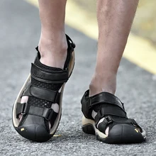 ARUONET/летние мужские сандалии из натуральной кожи; Модные дышащие пляжные мужские сандалии; большие размеры; кожаная мужская обувь; Sandalet Erkekle