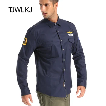

TJWLKJ New Military Men's Full Sleeve Shirts Summer Fashion Embroidered Turn-down Collar Cotton Air Force One MA1 Casual Shirt