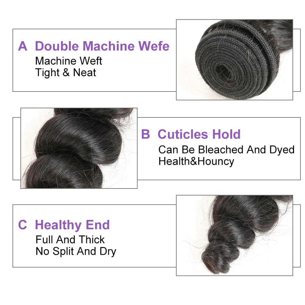 FREE CLOSURE Alimice Hair Brazilian Loose Wave 3 Bundles Deal Brazilian Hair Weave Bundles 100% Human Hair Weave Non Remy 8-28 (16)