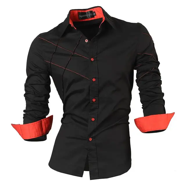 Sportrendy Men's Shirt Dress Casual Long Sleeve Slim Fit Fashion Dragon Stylish JZS041 JZS044-Black