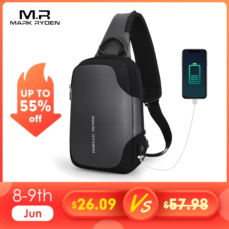 Mark Ryden New Anti-thief Crossbody Bag Waterproof Men Sling Chest Bag Fit 9.7 inch Ipad Fashion Shoulder Bag