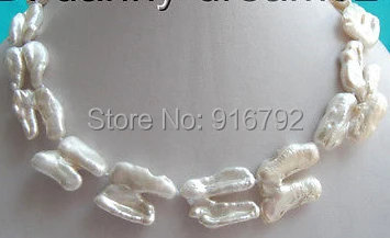 

YH@CS >EW charming 26mm WHITE BIWA freshwater pearls necklace