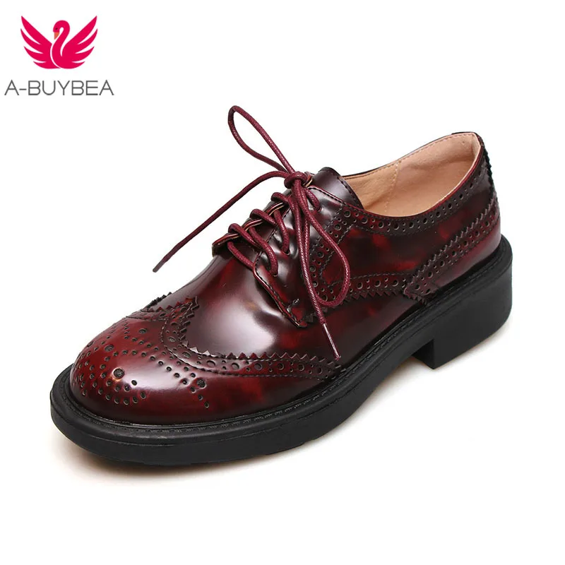 

A-BUYBEA New Real Leather Lace-up Women Flats Shoes Fashion Daily Round Toe Flat Heels Shoes Women Spring Autunm Footwear