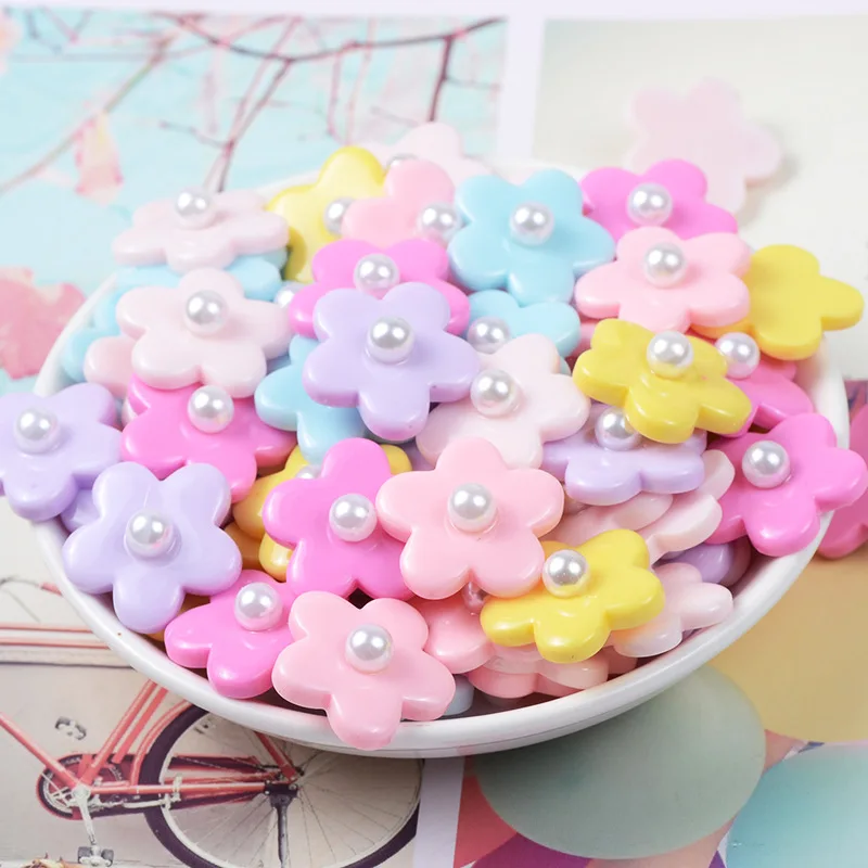

10Pcs/lot Flatback Resin Cabochon Kawaii Flowers with Pearl DIY Fit Phone Scrapbooking Cabochons for Bows Accessories 21mm