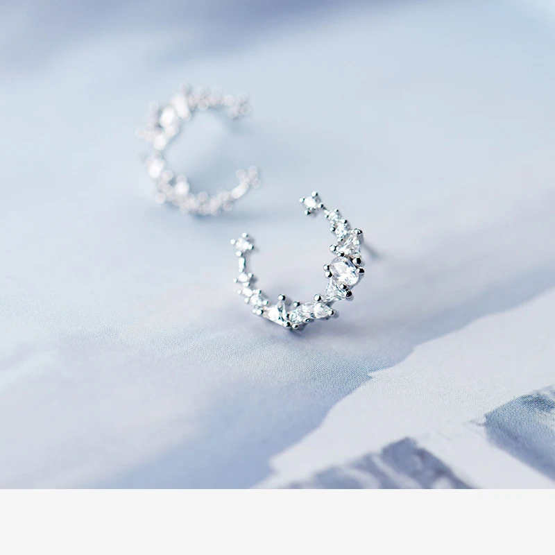 MloveAcc Роскошные настоящие серьги гвоздики в форме Луны из 925 стерлингового