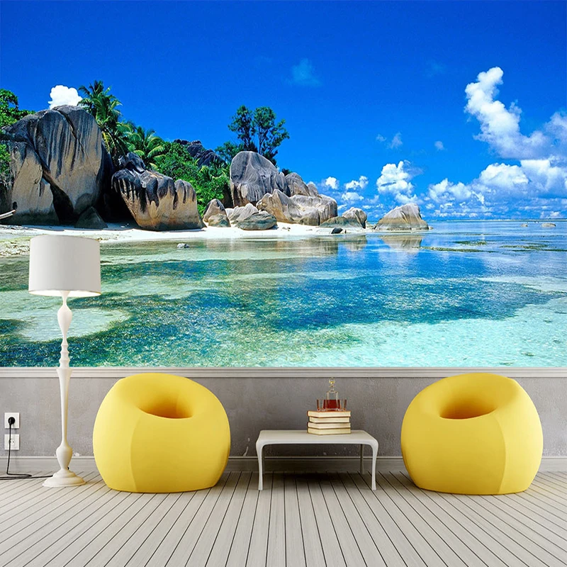 3D Photo Wallpaper Roll Seascape Beach Sea Island Mural for Walls