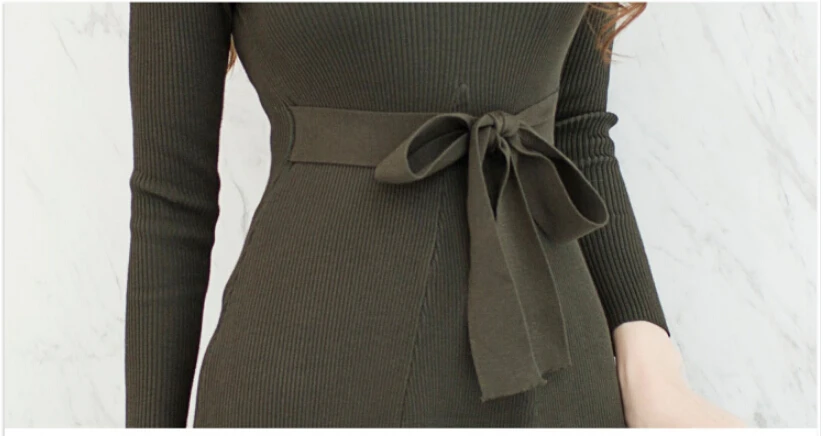Теплое вязаное женское платье-свитер SMTHMA, повседневное вязаное облегающее платье-свитер высокого качества, с длинными рукавами, высокой талией, зеленое / черное. Новое поступление, сезон осень-зима