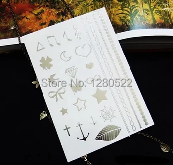 

3sheet Temporary Metallic Tattoo Silver Flash Tattoo Multi-Pattern tatuagem tatuaje for Women Body Art
