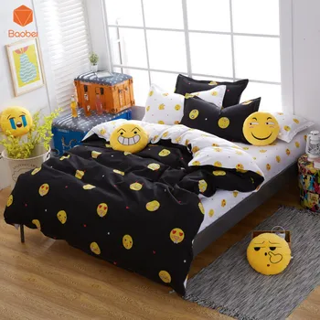

Smile FaceBlack Polyester bedding Sets Duvetcover Setwinter Flat bedsheet Pillowcase Queen king Bedlinen Bedcloths sj113