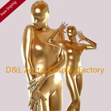 DHL Сексуальная Полный Средства ухода за кожей блестящие металлические золотые лайкра Zentai спандекс костюм унисекс SMSC508
