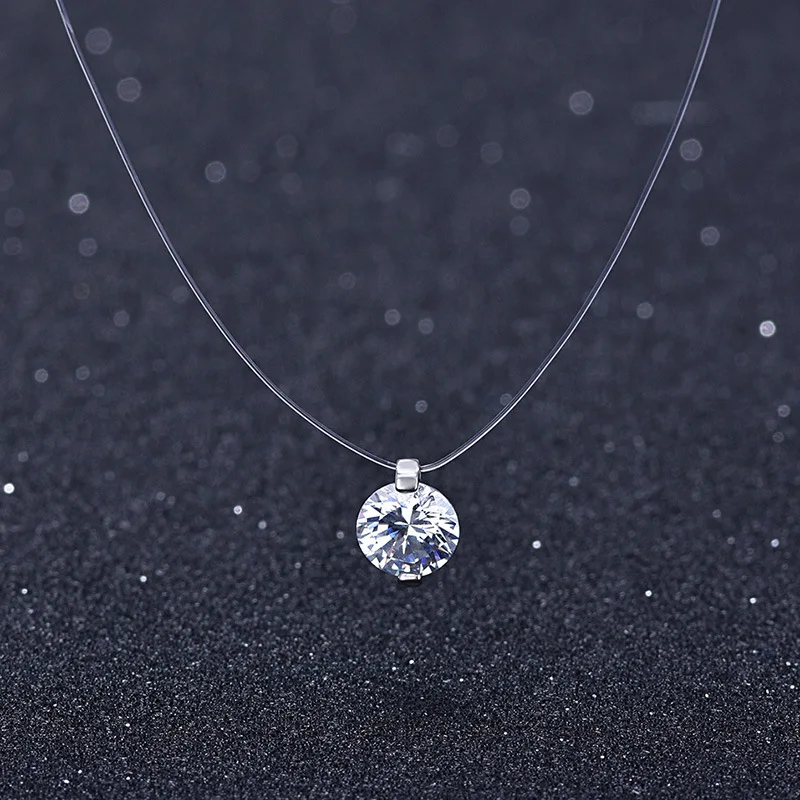 

Transparent Fishing Line Necklace Women Chocker Heart Invisible Chain Crystal Rhinestone Choker Necklace Pendant on Line Neck