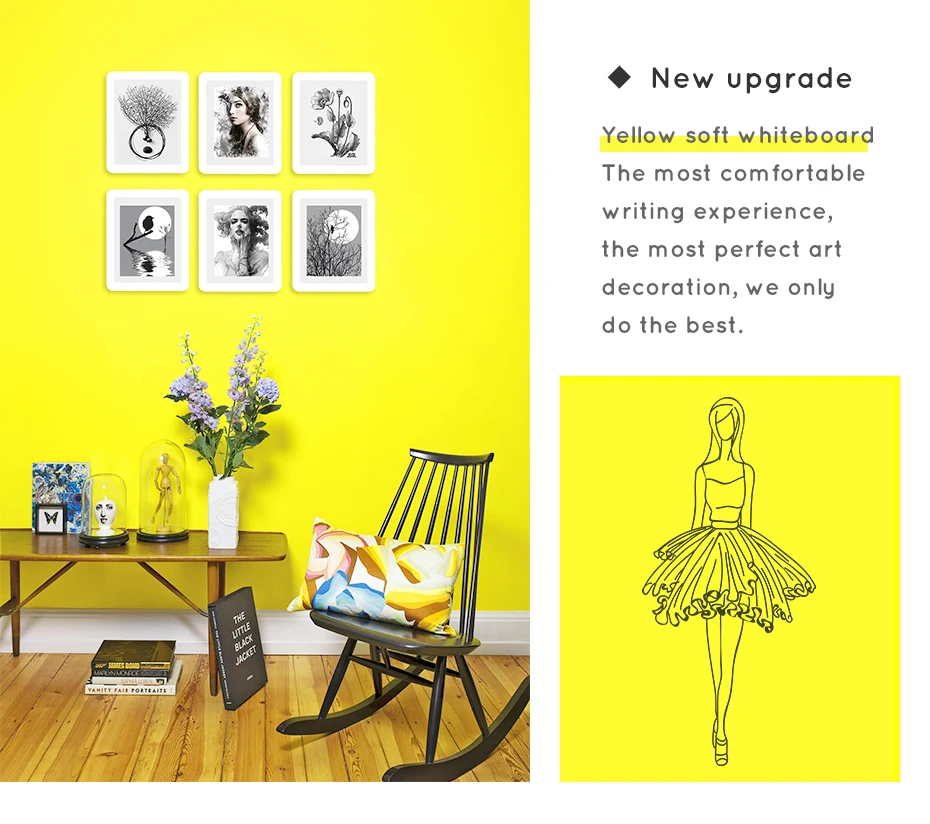 930_01 DIY Dry Erase Ferrous whiteboard Waterproof Yellow Drawing Writing Board White Board Stickers Memo Children Gift Wall Sticker